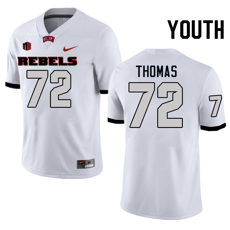 Youth #72 Will Thomas UNLV Rebels College Football Jerseys Stitched-White